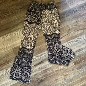 Black & Cream Boho Floral Patterned Flare Pants Size Small